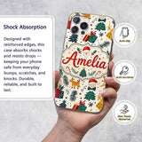 Cute Santa Reindeer Gifts Pine Branch Festive Custom Name Protective Phone Case Mobile Cover Durable Everyday Smartphone Shock Resistant