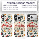 Cute Santa Reindeer Gifts Pine Branch Festive Custom Name Protective Phone Case Mobile Cover Durable Everyday Smartphone Shock Resistant