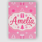 Personalised Name Pink Christmas Snowflakes Custom  Bespoke Interior Contemporary Canvas Wall Art Print Decor Picture Ready to Hang