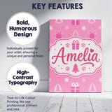 Personalised Name Pink Christmas Snowflakes Custom  Bespoke Interior Contemporary Canvas Wall Art Print Decor Picture Ready to Hang