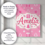 Personalised Name Pink Christmas Snowflakes Custom  Bespoke Interior Contemporary Canvas Wall Art Print Decor Picture Ready to Hang