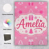 Personalised Name Pink Christmas Snowflakes Custom  Bespoke Interior Contemporary Canvas Wall Art Print Decor Picture Ready to Hang