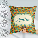 Custom Name Cartoon Teal Star Background Fast Food Design Lovely Square Filled Cushion Throw Pillow Sofa Bed Home Decor Zip Washable UK Made