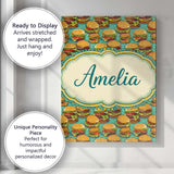 Personalised Name Cartoon Cheeseburger Teal Star Background Fast Custom  Interior Canvas Wall Art Print Decor Picture Ready to Hang
