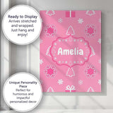 Personalised Name Cute Pink Christmas Custom Modern Room Accent Creative Decorator Style Canvas Wall Art Print Decor Picture Ready to Hang