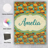 Personalised Name Cartoon Cheeseburger Teal Star Background Fast Custom  Interior Canvas Wall Art Print Decor Picture Ready to Hang