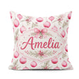 Custom Name Watercolor Pink Christmas Baubles Pine Leave Pattern Square Filled Cushion Throw Pillow Sofa Bed Home Decor Zip Washable UK Made