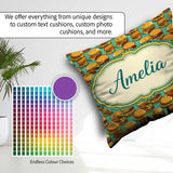 Custom Name Cartoon Teal Star Background Fast Food Design Lovely Square Filled Cushion Throw Pillow Sofa Bed Home Decor Zip Washable UK Made