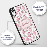 Watercolor Pink Christmas Ornaments Pine Berries Custom Name Protective Phone Case Mobile Cover Durable Everyday Smartphone Shock Resistant