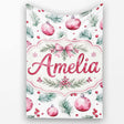 Watercolor Pink Christmas Baubles Pine Branch Berries Seamless  Personalised Custom Name Super Soft Fleece Blanket Bed Sofa Throw