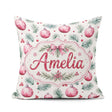 Custom Name Watercolor Pink Baubles Pine Branch Berries Seamless Square Filled Cushion Throw Pillow Sofa Bed Home Decor Zip Washable UK Made