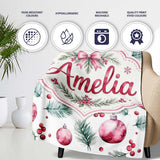 Watercolor Pink Christmas Baubles Pine Branch Berries Seamless  Personalised Custom Name Super Soft Fleece Blanket Bed Sofa Throw