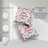 Custom Name Watercolor Pink Baubles Pine Branch Berries Seamless Square Filled Cushion Throw Pillow Sofa Bed Home Decor Zip Washable UK Made