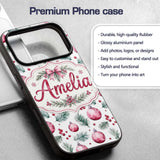 Watercolor Pink Christmas Baubles Pine Branch Custom Name Protective Phone Case Mobile Cover Durable Everyday Smartphone Shock Resistant