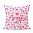 Custom Name Cute Pink Christmas Gifts Stars Hand Drawn Seamless Square Filled Cushion Throw Pillow Sofa Bed Home Decor Zip Washable UK Made