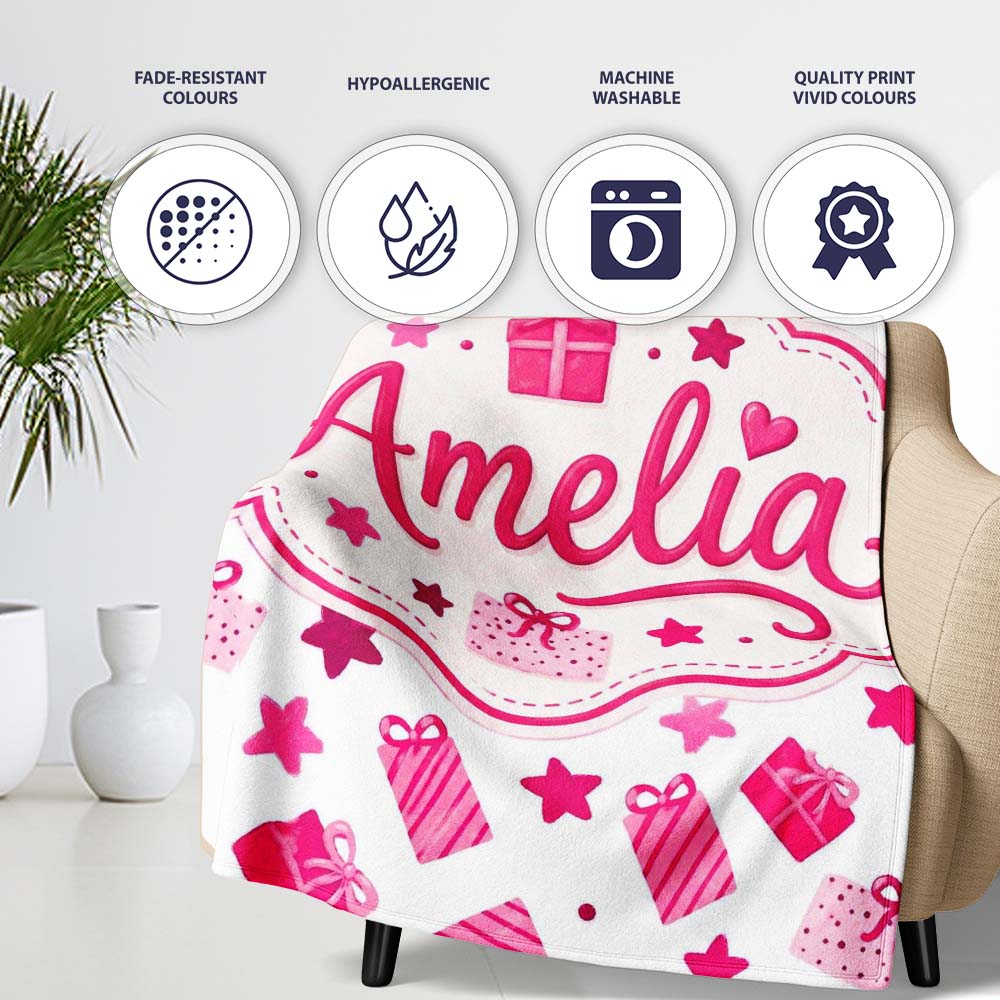 Cute Pink Christmas Gifts Stars Hand Drawn Seamless Pattern Lovely  Personalised Custom Name Super Soft Fleece Blanket Bed Sofa Throw