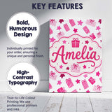 Personalised Name Cute Pink Christmas Gifts Custom  Bespoke Interior Contemporary Canvas Wall Art Print Decor Picture Ready to Hang
