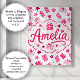 Personalised Name Cute Pink Christmas Gifts Custom  Bespoke Interior Contemporary Canvas Wall Art Print Decor Picture Ready to Hang