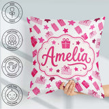 Custom Name Cute Pink Christmas Gifts Stars Hand Drawn Seamless Square Filled Cushion Throw Pillow Sofa Bed Home Decor Zip Washable UK Made