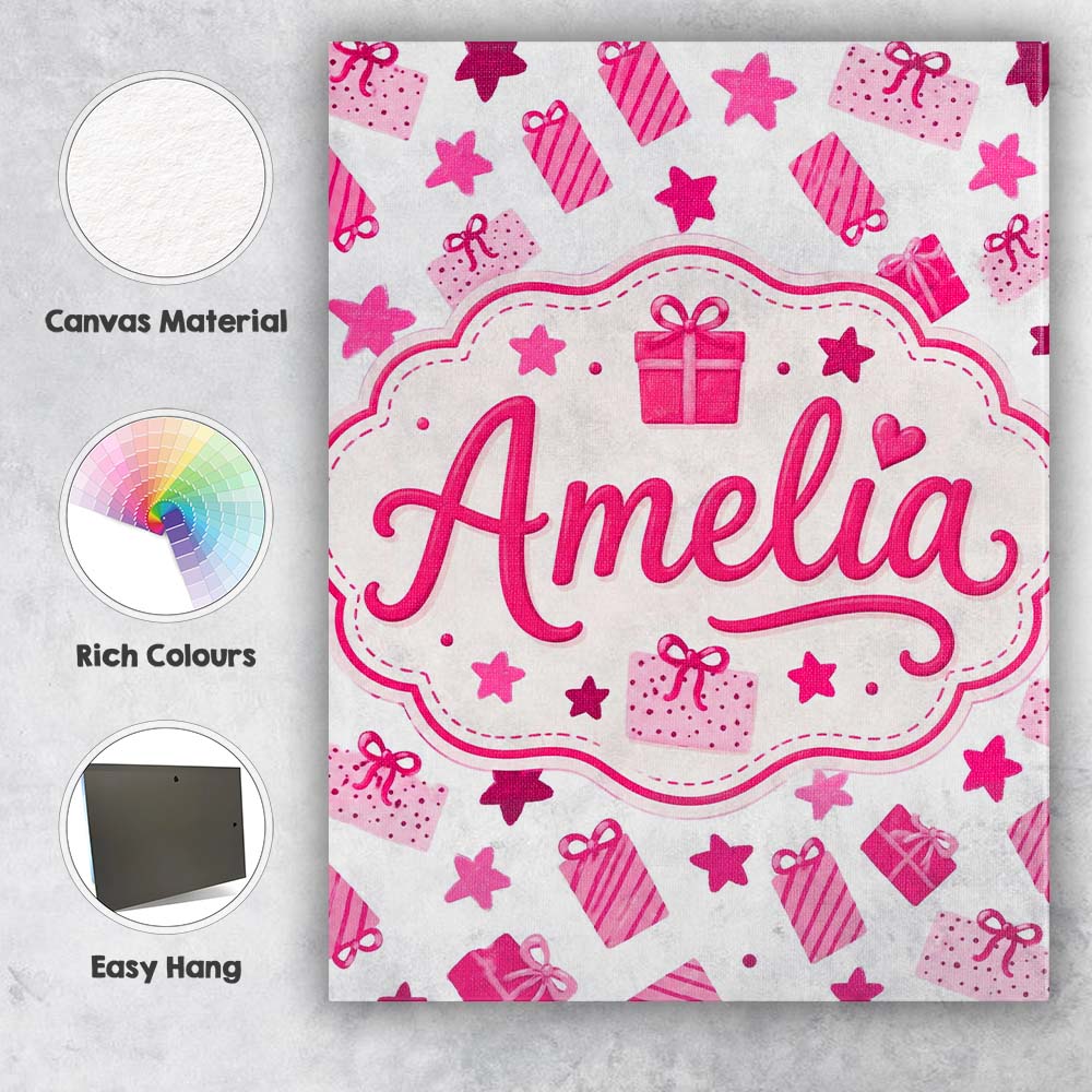 Personalised Name Cute Pink Christmas Gifts Custom  Bespoke Interior Contemporary Canvas Wall Art Print Decor Picture Ready to Hang