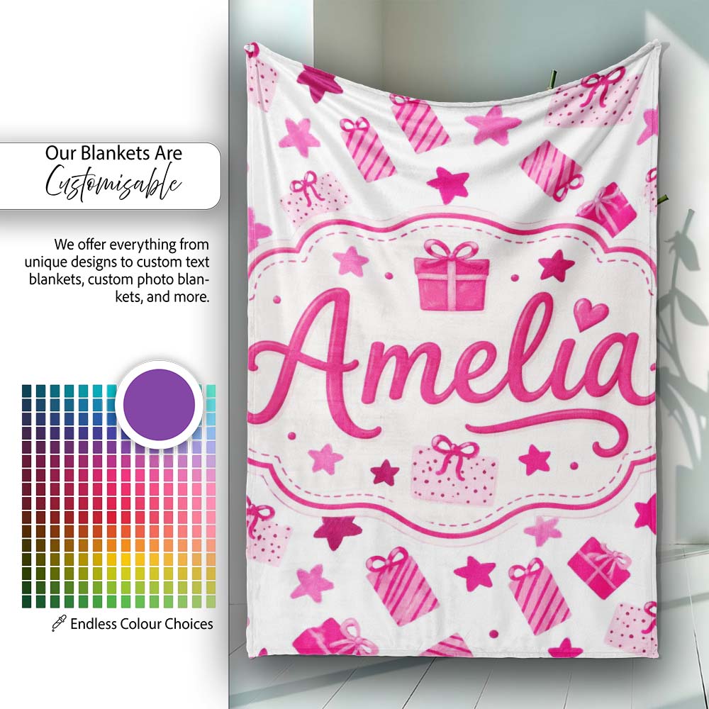 Cute Pink Christmas Gifts Stars Hand Drawn Seamless Pattern Lovely  Personalised Custom Name Super Soft Fleece Blanket Bed Sofa Throw
