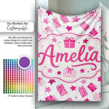 Cute Pink Christmas Gifts Stars Hand Drawn Seamless Pattern Lovely  Personalised Custom Name Super Soft Fleece Blanket Bed Sofa Throw