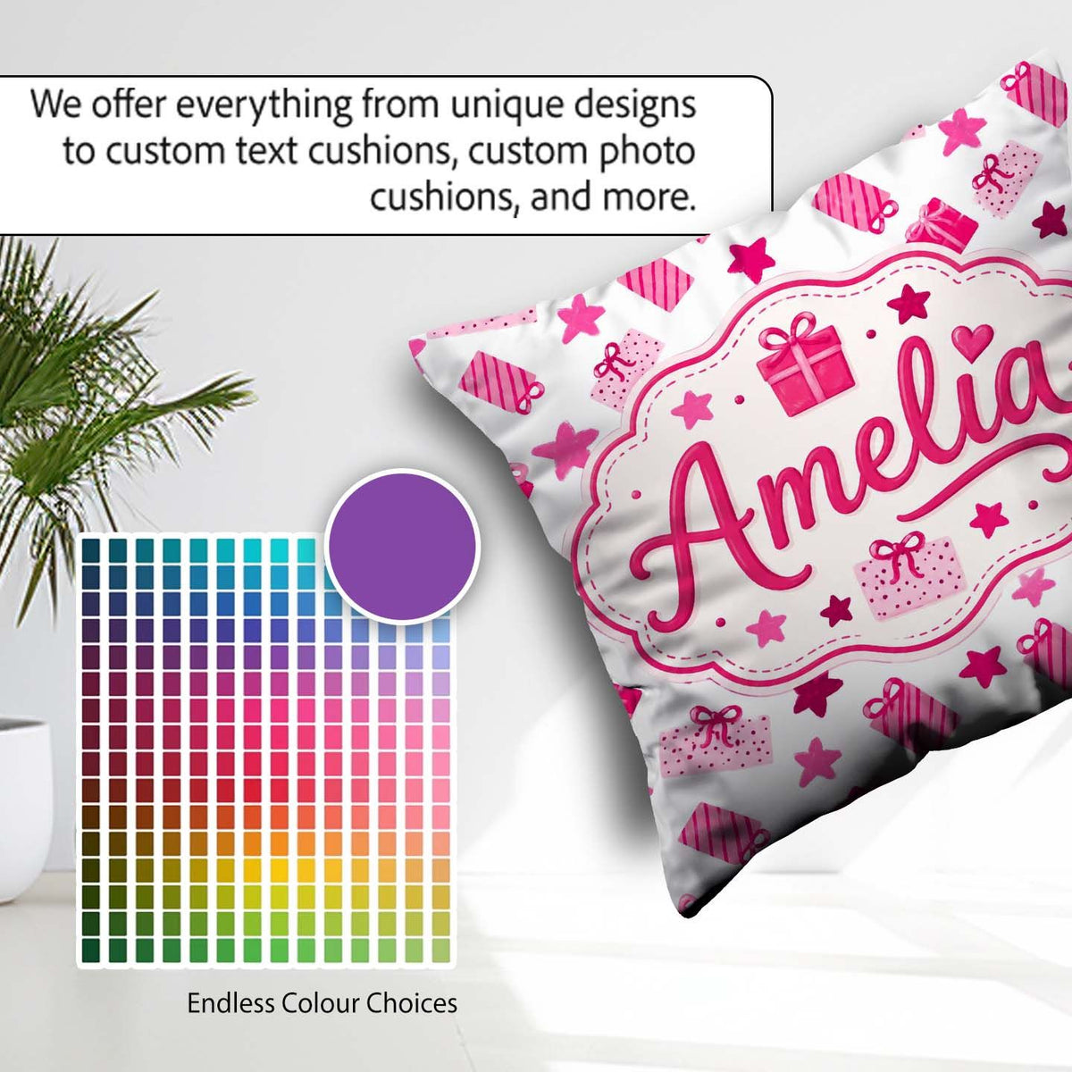Custom Name Cute Pink Christmas Gifts Stars Hand Drawn Seamless Square Filled Cushion Throw Pillow Sofa Bed Home Decor Zip Washable UK Made