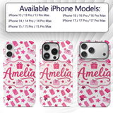 Cute Pink Christmas Gifts Stars Printed Design Custom Name Protective Phone Case Mobile Cover Durable Everyday Smartphone Shock Resistant