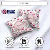 Custom Name Watercolor Pink Baubles Pine Leaves Seamless Pattern Square Filled Cushion Throw Pillow Sofa Bed Home Decor Zip Washable UK Made