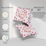 Custom Name Watercolor Pink Baubles Pine Leaves Seamless Pattern Square Filled Cushion Throw Pillow Sofa Bed Home Decor Zip Washable UK Made
