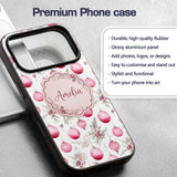 Watercolor Pink Christmas Baubles Pine Leaves Custom Name Protective Phone Case Mobile Cover Durable Everyday Smartphone Shock Resistant