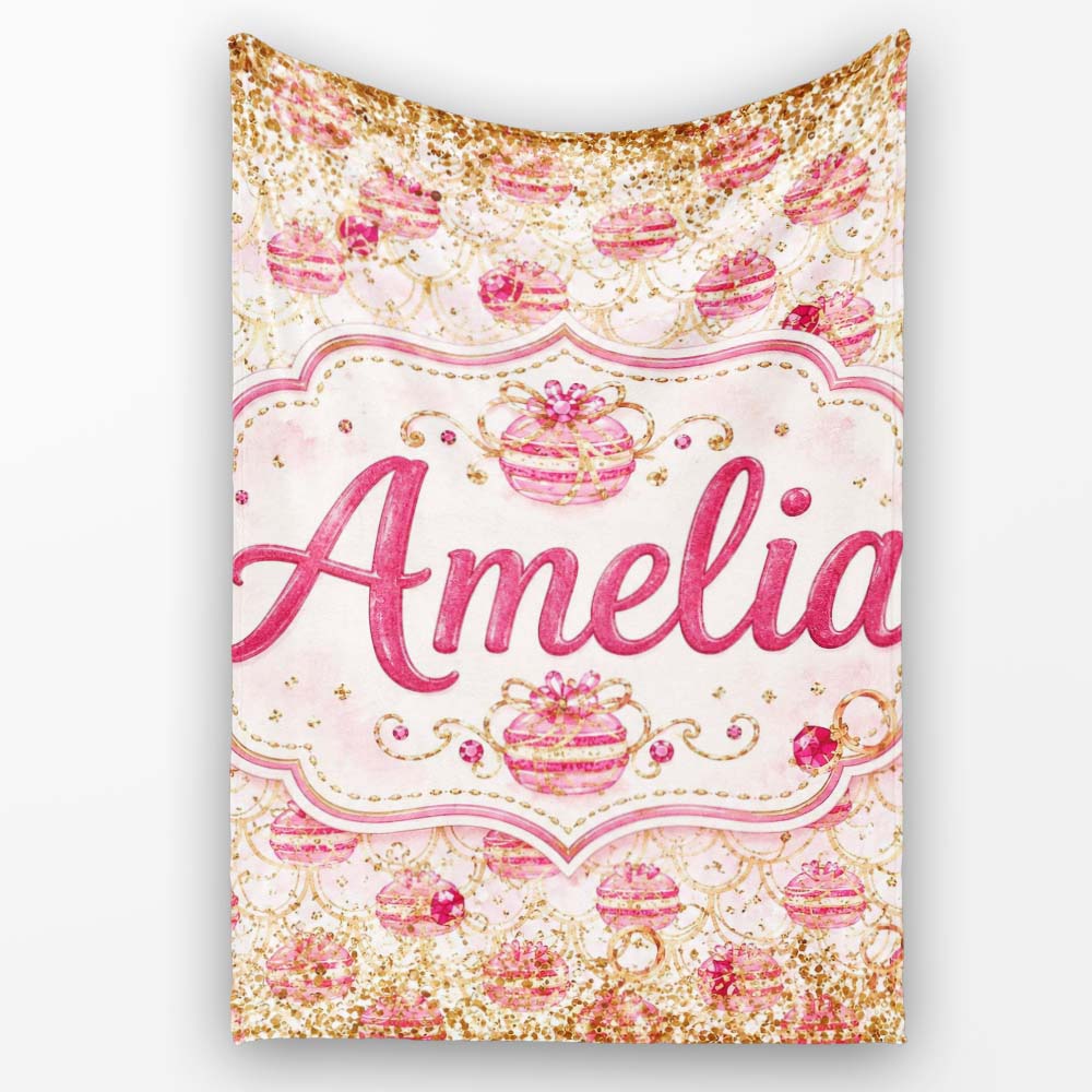 Luxury Gold Pink Christmas Ornaments Glitter Seamless Pattern Lovely  Personalised Custom Name Super Soft Fleece Blanket Bed Sofa Throw
