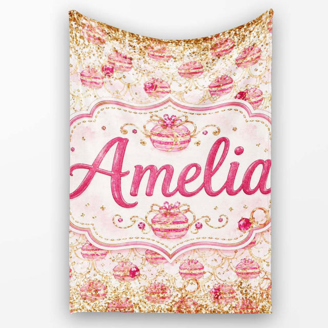 Luxury Gold Pink Christmas Ornaments Glitter Seamless Pattern Lovely  Personalised Custom Name Super Soft Fleece Blanket Bed Sofa Throw
