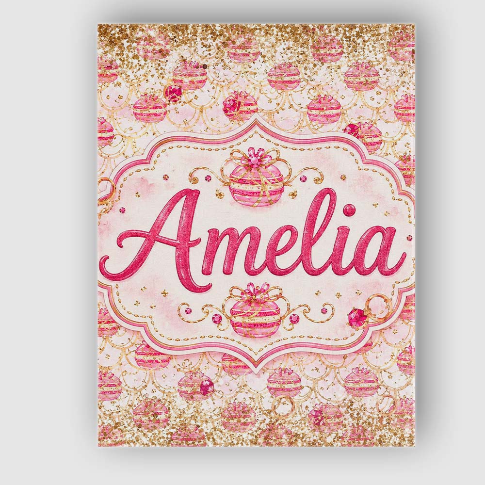 Personalised Name Luxury Gold Pink Christmas Custom Bespoke  Contemporary Display Canvas Wall Art Print Decor Picture Ready to Hang