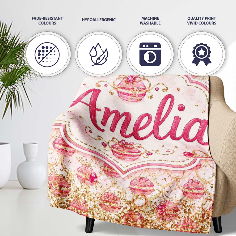 Luxury Gold Pink Christmas Ornaments Glitter Seamless Pattern Lovely  Personalised Custom Name Super Soft Fleece Blanket Bed Sofa Throw