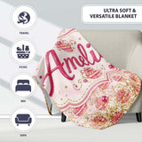 Luxury Gold Pink Christmas Ornaments Glitter Seamless Pattern Lovely  Personalised Custom Name Super Soft Fleece Blanket Bed Sofa Throw