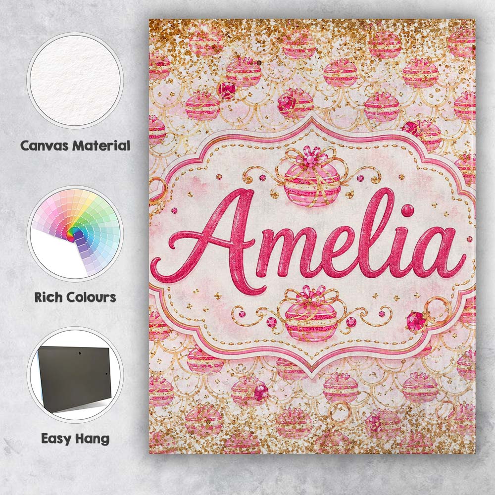 Personalised Name Luxury Gold Pink Christmas Custom Bespoke  Contemporary Display Canvas Wall Art Print Decor Picture Ready to Hang
