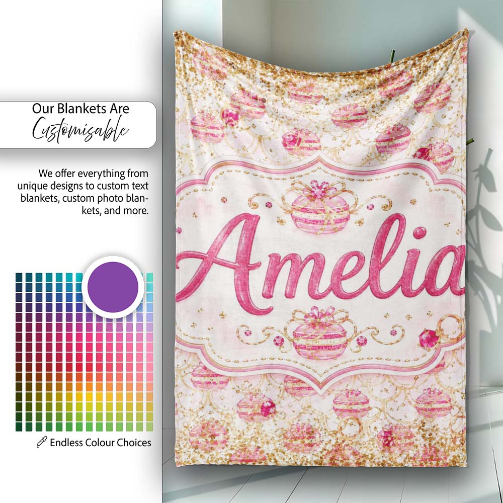 Luxury Gold Pink Christmas Ornaments Glitter Seamless Pattern Lovely  Personalised Custom Name Super Soft Fleece Blanket Bed Sofa Throw