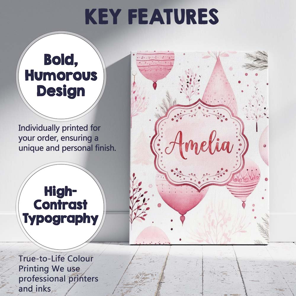 Personalised Name Soft Pink Christmas Custom Modern Room Accent Creative Decorator Style Canvas Wall Art Print Decor Picture Ready to Hang