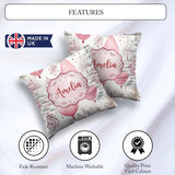 Custom Name Soft Pink Christmas Baubles Botanical Pattern Lovely Square Filled Cushion Throw Pillow Sofa Bed Home Decor Zip Washable UK Made