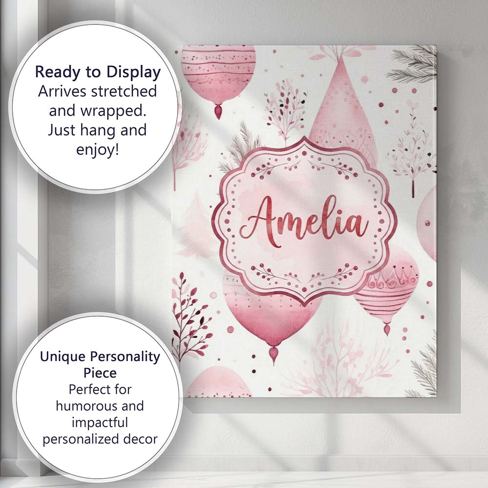 Personalised Name Soft Pink Christmas Custom Modern Room Accent Creative Decorator Style Canvas Wall Art Print Decor Picture Ready to Hang