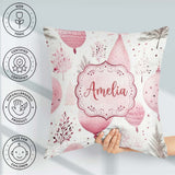 Custom Name Soft Pink Christmas Baubles Botanical Pattern Lovely Square Filled Cushion Throw Pillow Sofa Bed Home Decor Zip Washable UK Made