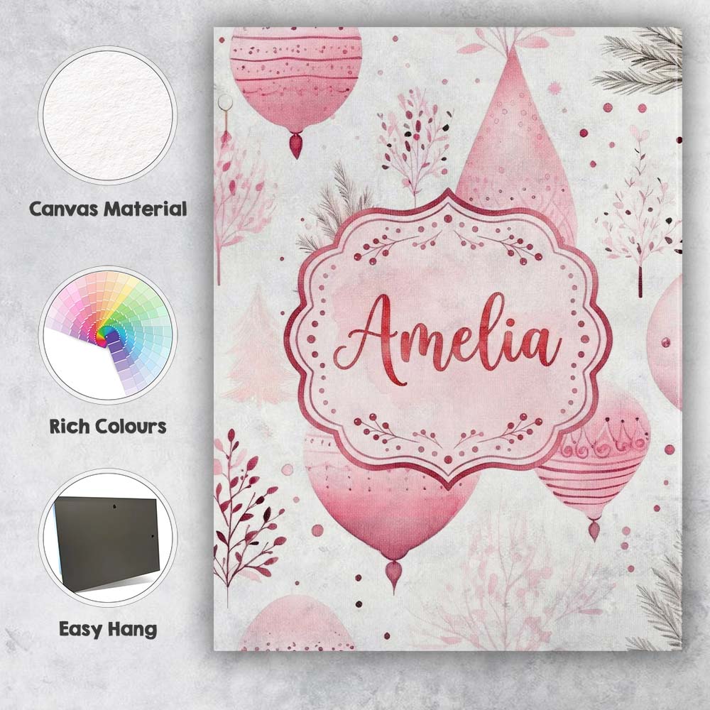 Personalised Name Soft Pink Christmas Custom Modern Room Accent Creative Decorator Style Canvas Wall Art Print Decor Picture Ready to Hang