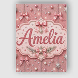 Personalised Name Elegant Pink Christmas Custom  Interior Decorative Contemporary Canvas Wall Art Print Decor Picture Ready to Hang