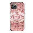 Elegant Pink Christmas Bows Decorative Design Custom Name Protective Phone Case Mobile Cover Durable Everyday Smartphone Shock Resistant