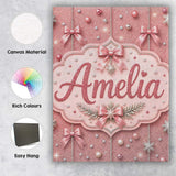 Personalised Name Elegant Pink Christmas Custom  Interior Decorative Contemporary Canvas Wall Art Print Decor Picture Ready to Hang