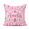 Custom Name Cute Pink Christmas Folk Art Seamless Pattern Idea Square Filled Cushion Throw Pillow Sofa Bed Home Decor Zip Washable UK Made