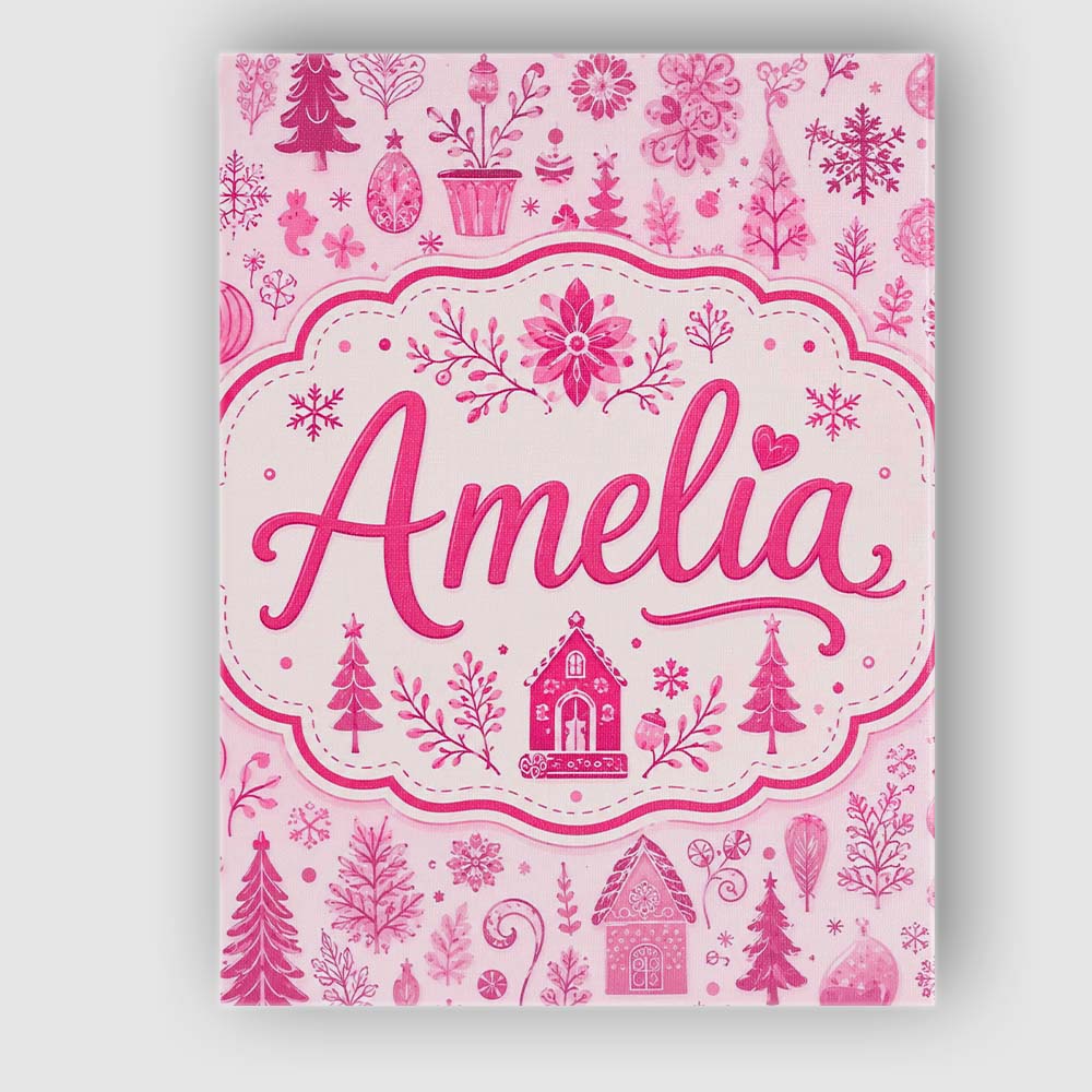 Personalised Name Cute Pink Christmas Folk Custom  Unique Gift Idea Elegant Feature Canvas Wall Art Print Decor Picture Ready to Hang