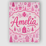 Personalised Name Cute Pink Christmas Folk Custom  Unique Gift Idea Elegant Feature Canvas Wall Art Print Decor Picture Ready to Hang