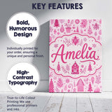 Personalised Name Cute Pink Christmas Folk Custom  Unique Gift Idea Elegant Feature Canvas Wall Art Print Decor Picture Ready to Hang